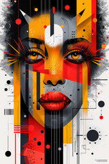 abstract vibrant art portrait, poster with abstract art inspired by African style