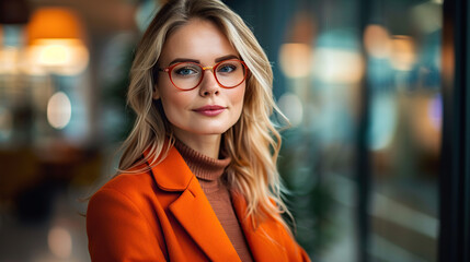 Smiling attractive mature caucasian business woman looking at the camera. Generative AI