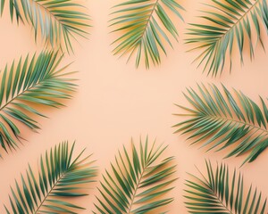 Fototapeta na wymiar Neatly Arranged Palm Fronds on Pastel Backdrop