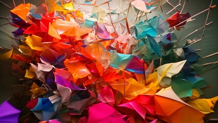 An assortment of vibrant glass pieces of various shapes and colors displayed neatly on a tabletop., A shattering screen turned into an abstract art piece, AI Generated - Powered by Adobe