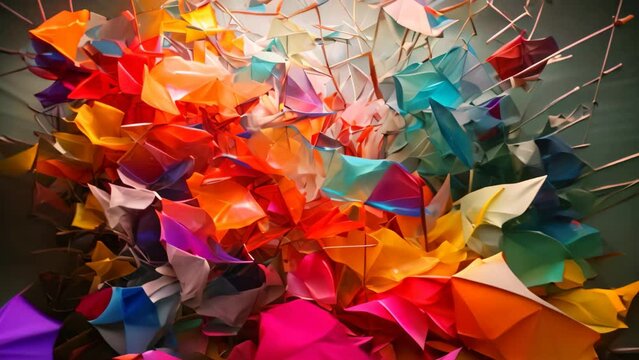 An assortment of vibrant glass pieces of various shapes and colors displayed neatly on a tabletop., A shattering screen turned into an abstract art piece, AI Generated