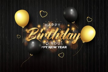 Happy Birthday You Card With Realistic Balloons Bokeh Background Golden Lettering