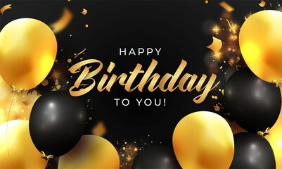 Happy Birthday You Card With Balloons Frame Golden Lettering