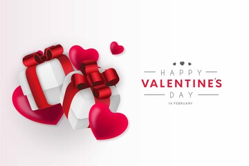 Happy Valentines Day Background With Realistic Gifts Hearts