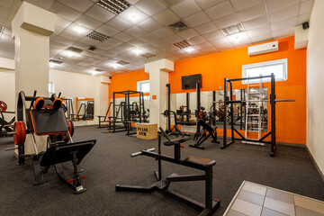 Exercise equipment in an empty gym