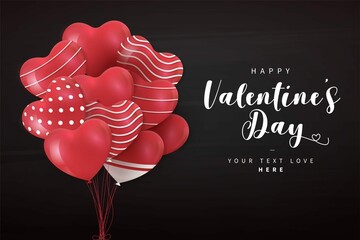 Happy Valentines Day Banner With Realistic Balloon Hearts