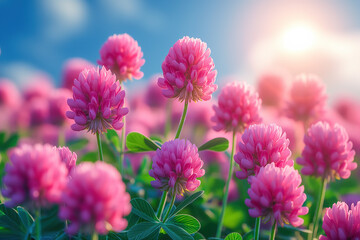 Field of red clover in summer closeup - 777017409