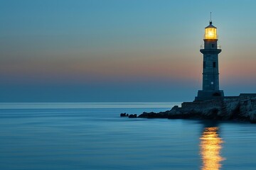 Lighthouse illuminating the sea for passing ships, artistically composed to highlight the beacon of hope and guidance it offers to mariners.