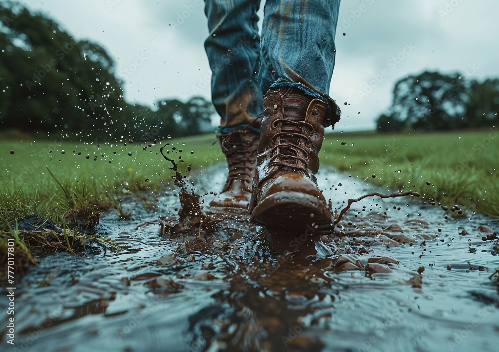 Aufkleber muddy boots a journey through the elements generative ai