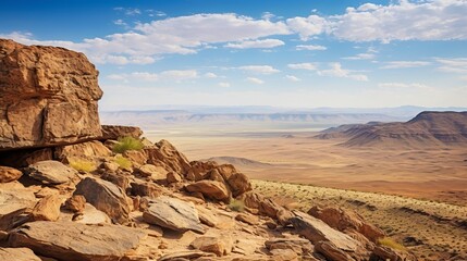 Fototapeta na wymiar Majestic scenery from a rocky outcrop across a vast desert