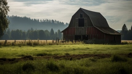 Obraz premium Old wooden barn in a rural landscape