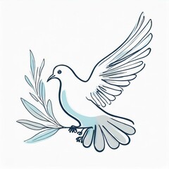 Dove with olive branch on white background. Drawing, sketch - 777019483