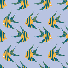 Sea bright fish seamless pattern. Trendy cartoon fish pattern for wrapping paper, wallpaper, stickers, notebook cover.