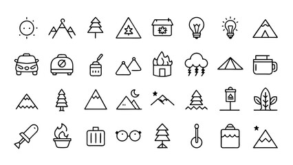 Fototapeta premium Wilderness Icons, A Flat Vector Guide to Essential Gear
