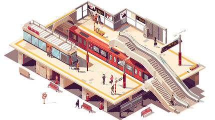 Metro train station vector illustration of isometric p