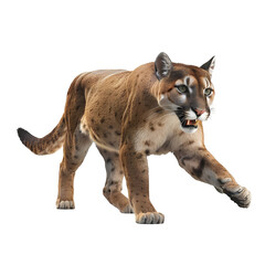 north american cougar in motion isolated white background