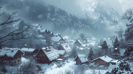 A Winter's Tale A Snowy Village Amidst a Blizzard Generative AI