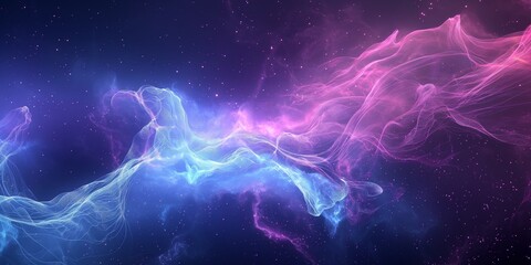 Vibrant blue and pink energy waves flow across space, representing concepts like connectivity, technology, and innovation