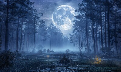 Moonlit Mystique A Forest Enchanted by the Glow of the Full Moon Generative AI - obrazy, fototapety, plakaty
