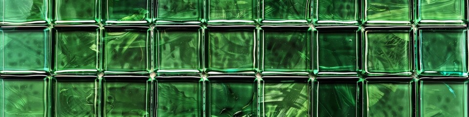 Dark green ceramic tile wall background, seamless texture. Dark emerald green glass brick pattern for interior design of bathroom or kitchen
