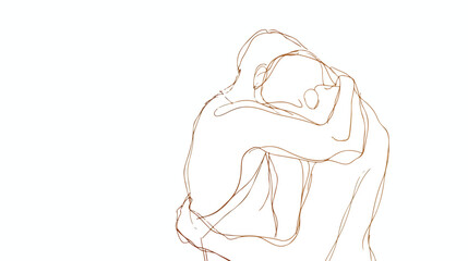 One line drawing of man hugging him self vector minima