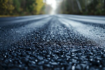 Empty road with raindrops and forest landscape