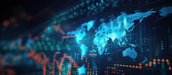 Widescreen Digital World Map: Illuminated Connections and Cyber Networks Visualizing the Pulse of Global Technology