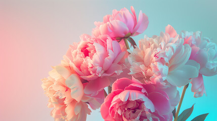 pink peony flowers bouquet on white background with copy space. still life.