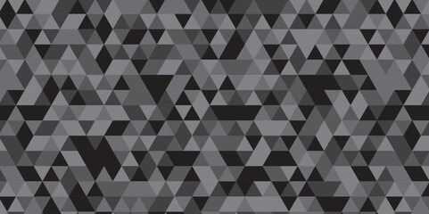 Abstract geometric black and gray background seamless mosaic and low polygon triangle texture wallpaper. Triangle shape retro wall grid pattern geometric ornament tile vector square element.