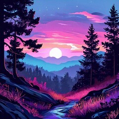 Illustration envision a vibrant landscape composed of a mosaic of colors, each tile depicting a different aspect of nature.