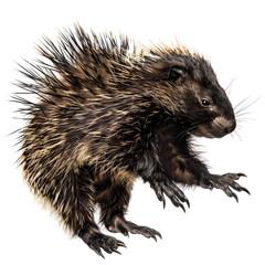 north american porcupine in motion isolated transparent background