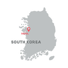 South Korea vector map illustration, country map silhouette with mark the capital city of South Korea inside.  Filled version illustration isolated on white background.