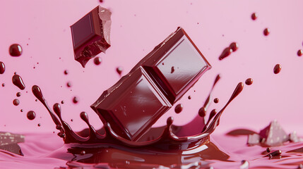 Splashing and whirl chocolate liquid isolated on warm pink background