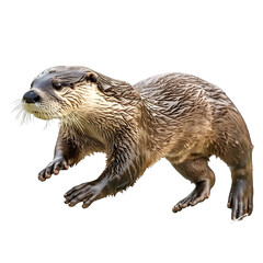 north american river otter in motion isolated transparent background