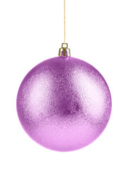 Pink Christmas ball hanging on white background