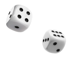 Two dice in air on white background