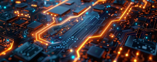 Obraz premium The Future of Technology A Close-up View of a High-Tech Circuit Board Generative AI