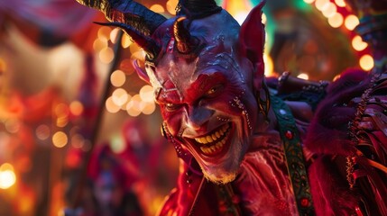Charming antagonist in a vibrant, otherworldly carnival, evil never looked so inviting