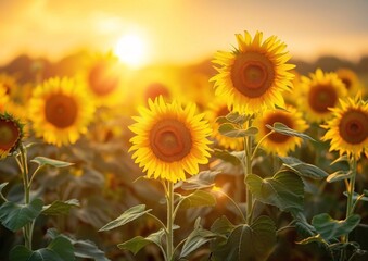 Sunflower Field at Sunset A Symphony of Nature's Beauty Generative AI