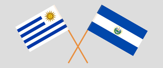 Crossed flags of Uruguay and El Salvador. Official colors. Correct proportion