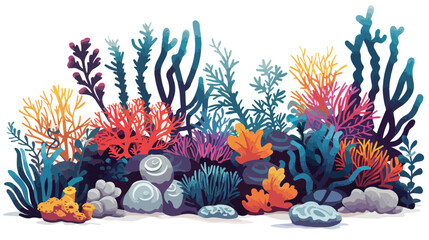 Obraz na płótnie Canvas Sea or ocean underwater coral reef flat vector isolated