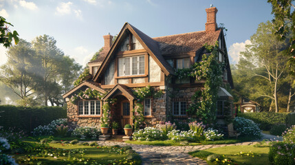 Fototapeta na wymiar Beautiful english cottage house