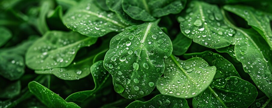 Drops on Fresh Spinach Leaves Generative AI
