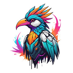 Bird Logo Design, cyberpunk, mascot animal design, fot t shirt
