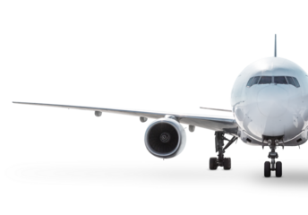 Front view of white wide body passenger airliner isolated