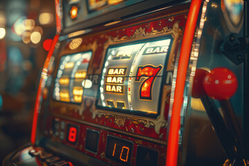 Reel slot machine close up