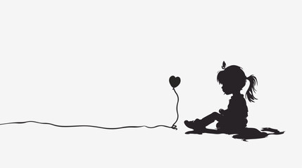 Isolated silhouette little girl playing Flat vector