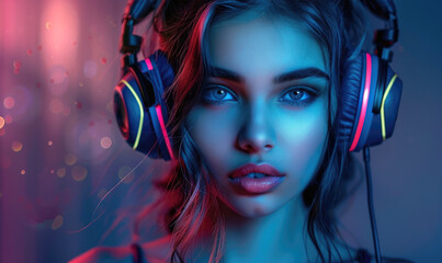 Girl relaxing listening music wearing headphones