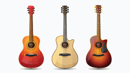 Fototapeta premium Three guitars instruments musical icons flat vector isolated