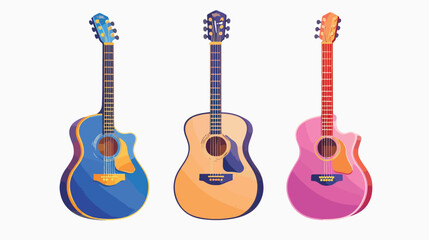 Three guitars instruments musical icons flat vector isolated